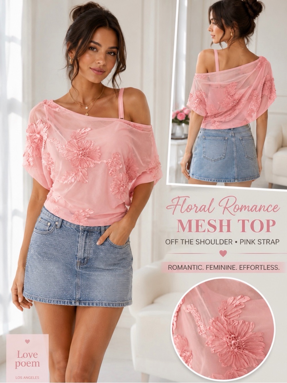 Nordstrom Pink Floral Mesh Off-the-Shoulder Top